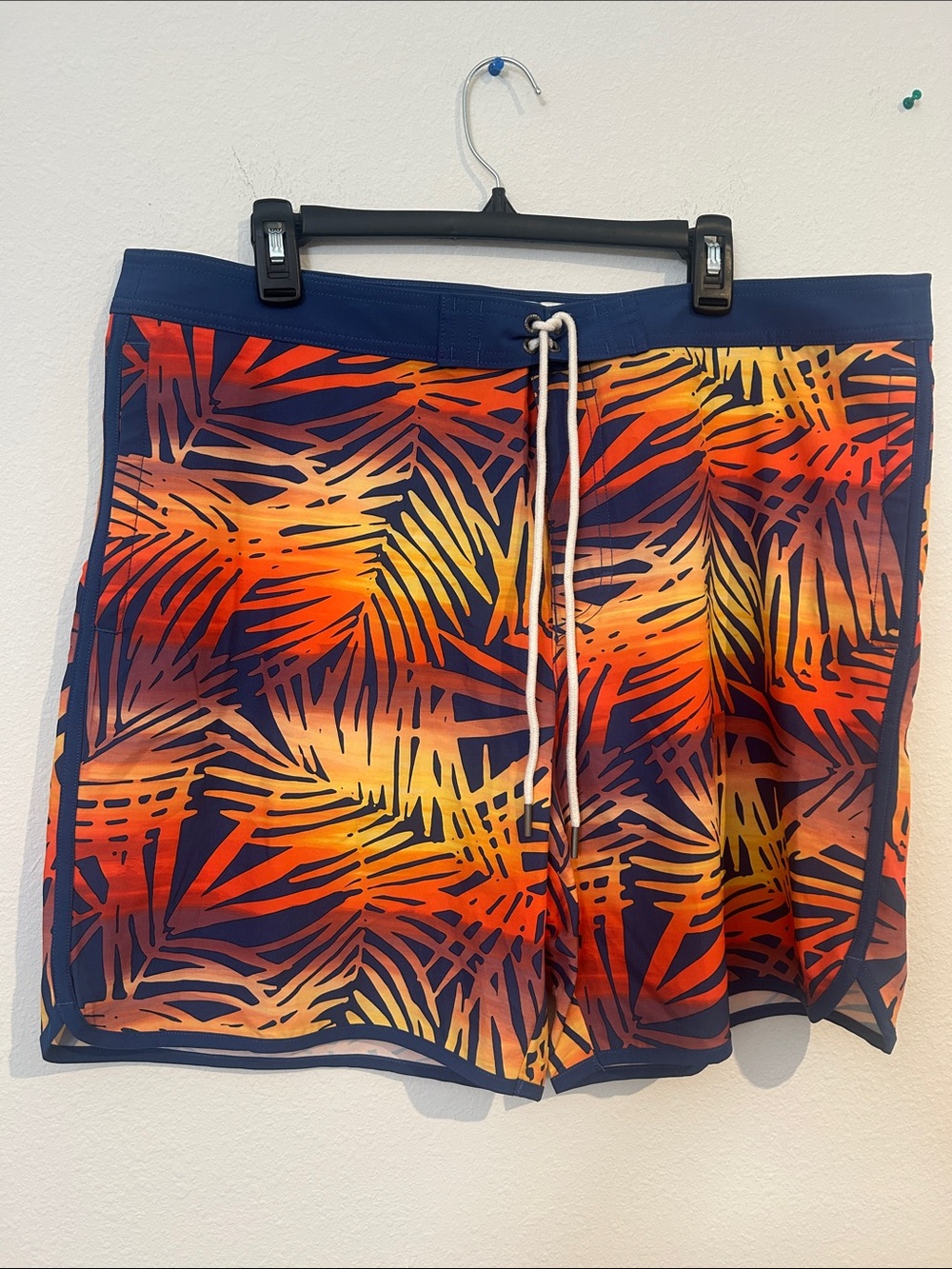American Eagle Outfitters Men's Tropical Swim Shorts — Navy, Orange & Yellow